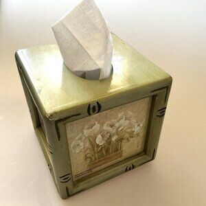 VINTAGE CHERI BLUM WOOD ASIAN CHINOISERIE TISSUE COVER BOX, ORCHIDS